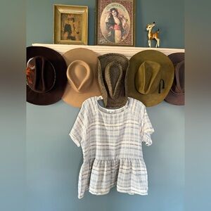 Anthropologie Eri + Ali cotton striped peplum top sz XL